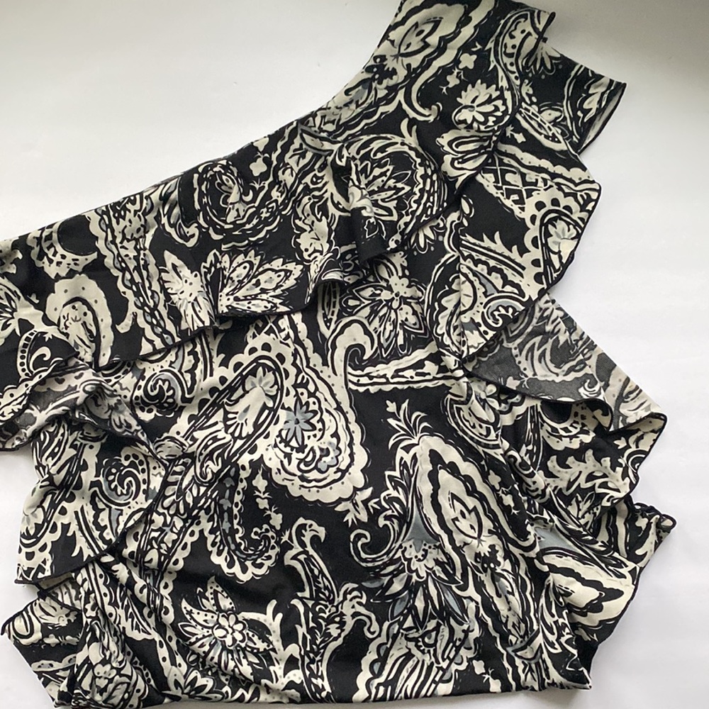 Y2K Allen B by Allen Schwartz one shoulder paisley ruffle top, size medium